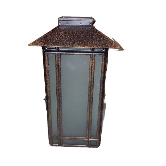 13" Brown Over Copper Lantern with Frosted Glass Panels (Candle Not Included) - Picture 6 of 8